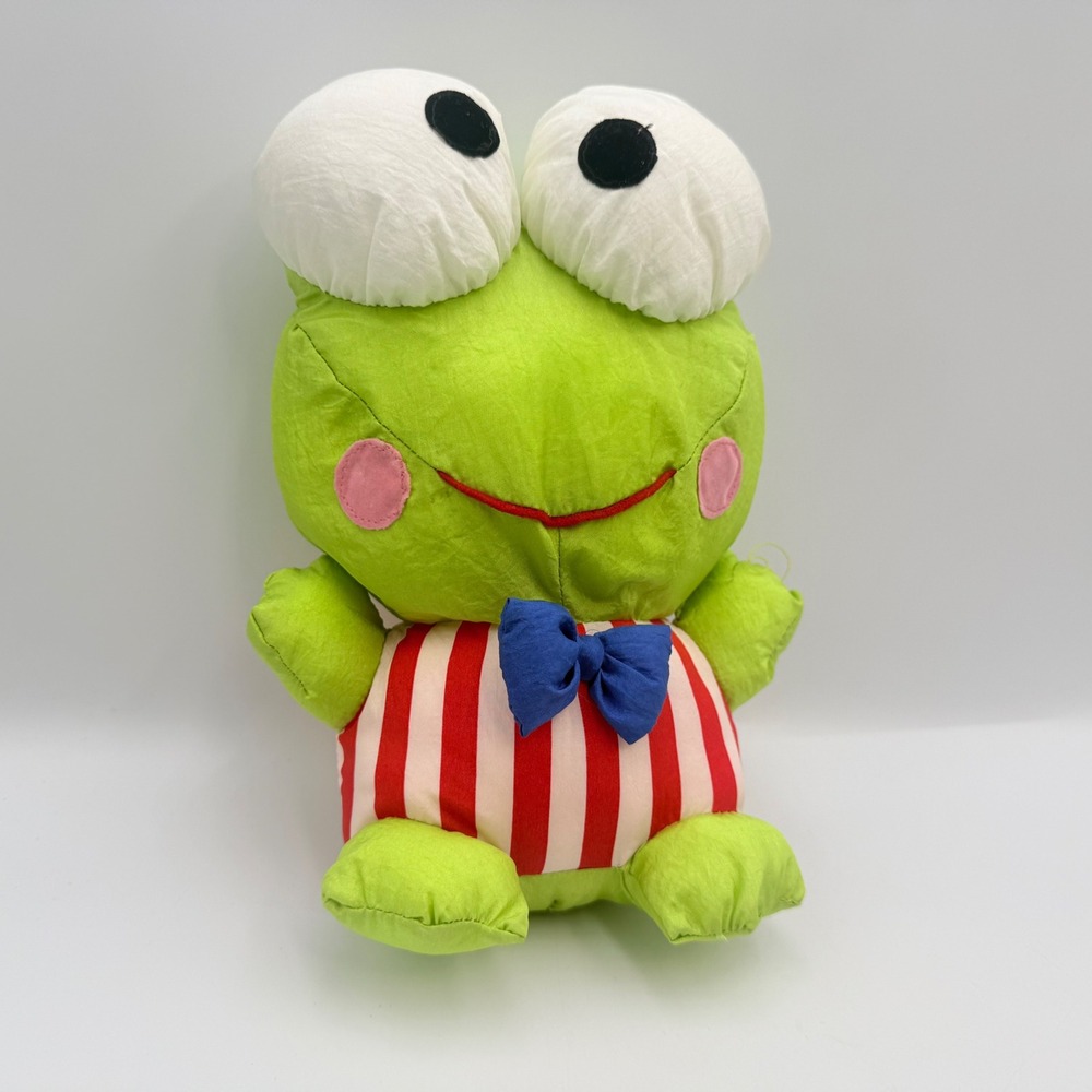 Vintage 1997 Sanrio Keroppi Plush Frog Striped Outfit Crinkle Fabric 9.5 Inch